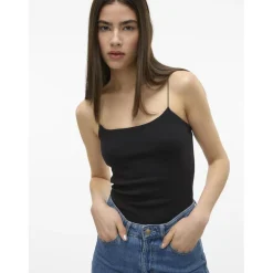 Top court col rond sans manches noir en coton Queen