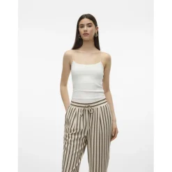 Top court col rond sans manches blanc en coton Ida