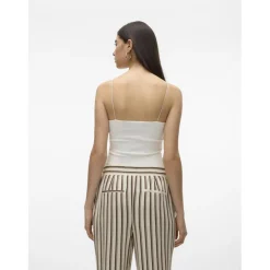 Top court col rond sans manches blanc en coton Ida