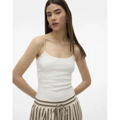 Top court col rond sans manches blanc en coton Ida