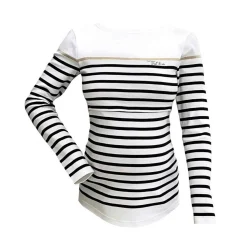 Top de grossesse marinière manches longues blanc Cache Coeur Lingerie en coton bio