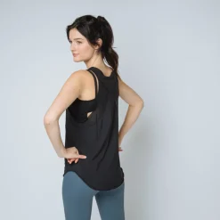Top de sport bi-matière Femme noir en nylon