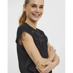 Top fermeture par bouton col carré sans manches noir en viscose Iris