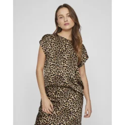 Top manches courtes en satin Viellette marron Nola