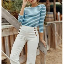 Top MARJO - Ciel/Ecru en coton