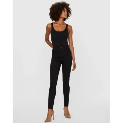 Top Regular Fit Col en U Sans manches Extra long noir