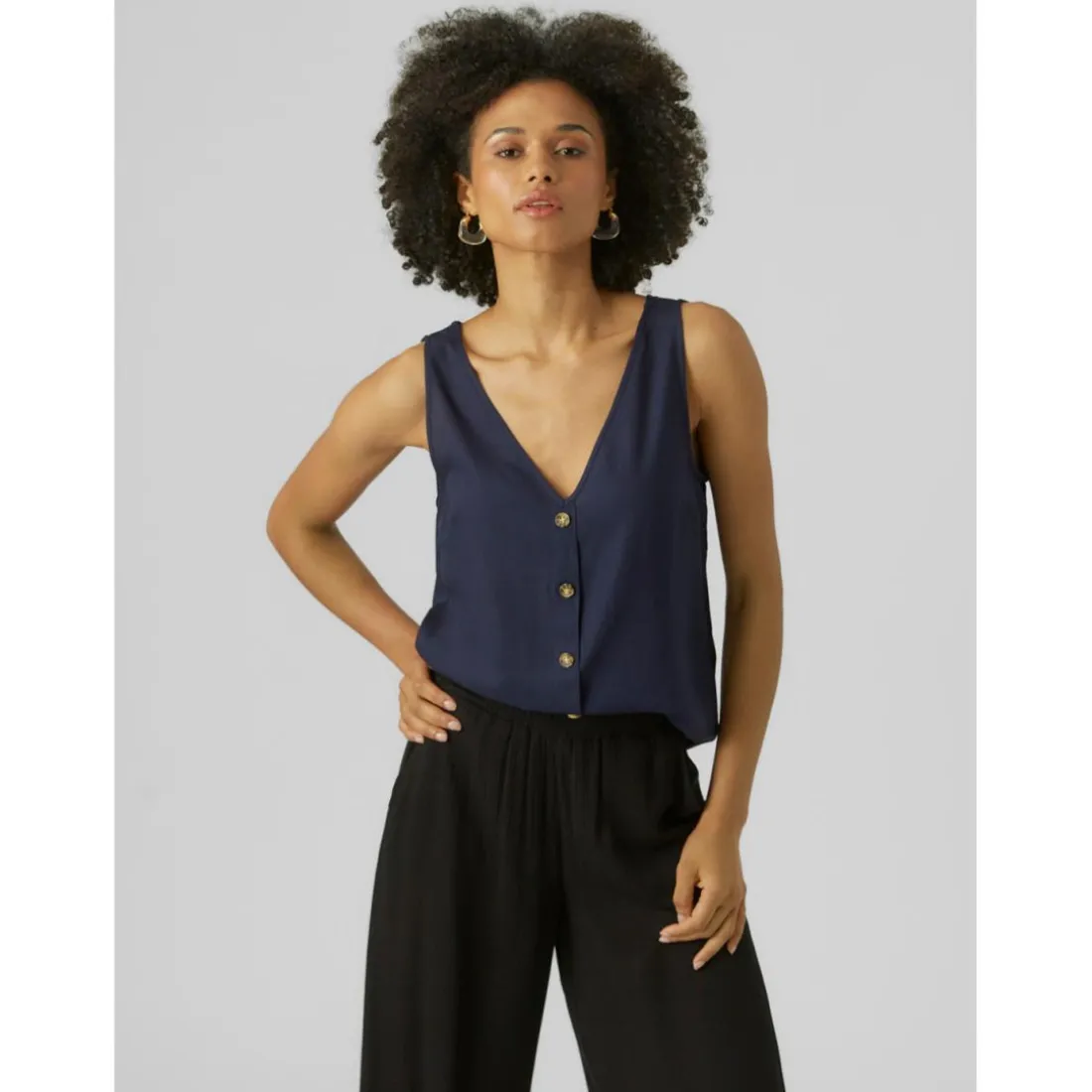 Top Regular Fit Col en V Sans manches Longueur regular bleu