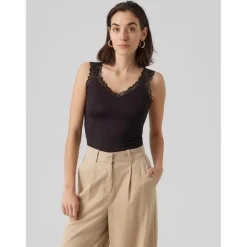 Top Tight Fit Col rond Sans manches Longueur regular noir en viscose