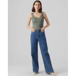 Top Tight Fit Col rond Sans manches Longueur regular vert en viscose