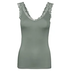 Top Tight Fit Col rond Sans manches Longueur regular vert en viscose