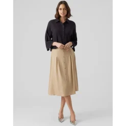 Tops Blouse Standard Fit Col chemise Manches 3/4 Court noir