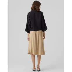 Tops Blouse Standard Fit Col chemise Manches 3/4 Court noir