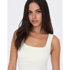 Tops Col en U Sans manches blanc