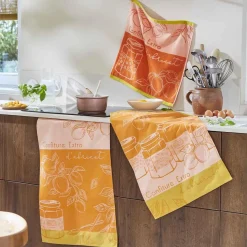 Torchon imprimé en jacquard de coton ABRICOTS DU VERGER-Orange