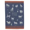 Torchon imprimé en jacquard de coton RACES DE CHATS-Bleu