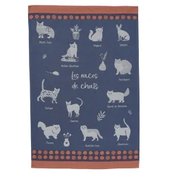 Torchon imprimé en jacquard de coton RACES DE CHATS-Bleu
