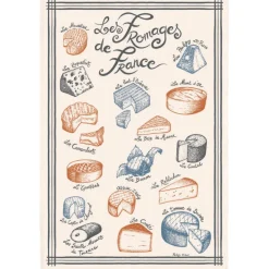Torchon Imprimé Fromages de France Ecru 48 x 72