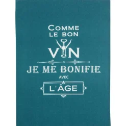 Torchon Message Comme le bon vin Paon 70 x 50
