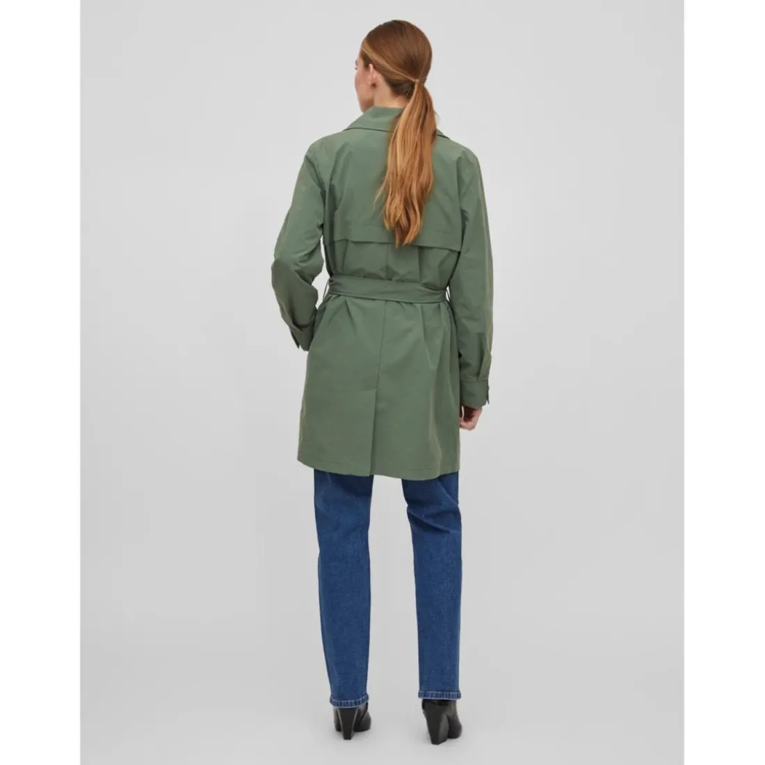 Trench coat ceinture à la taille col italien vert foncé