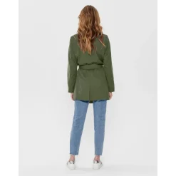 Trench coat Col à revers Manches longues Ceinture à la taille vert