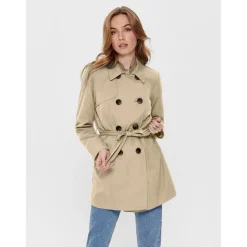 Trench coat Col à revers Manches longues Ceinture à la taille beige