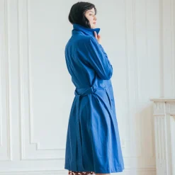 Trench long en coton Farah bleu