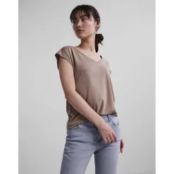 T-shirt comfort fit manches courtes marron en viscose