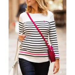 T-shirt de grossesse marinière manches longues blanc Cache Coeur Lingerie en coton bio