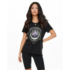 T-shirt Imprimé Col rond Manches courtes noir en coton Gia