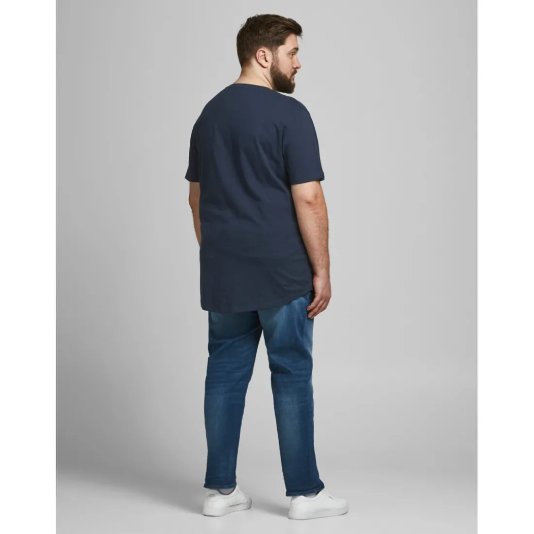 T-shirt Long Line Fit Col rond Manches courtes Bleu Marine en coton Kyle
