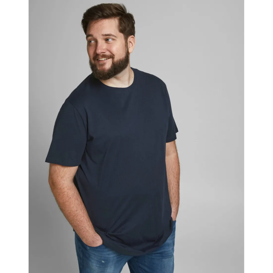 T-shirt Long Line Fit Col rond Manches courtes Bleu Marine en coton Kyle