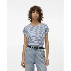 T-shirt longueur regular col rond manches courtes bleu Lucie en coton
