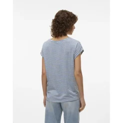 T-shirt longueur regular col rond manches courtes bleu Lucie en coton