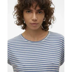 T-shirt longueur regular col rond manches courtes bleu Lucie en coton