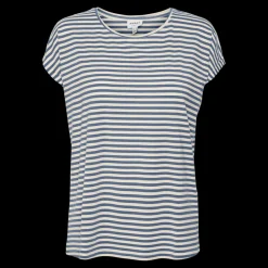 T-shirt longueur regular col rond manches courtes bleu Lucie en coton