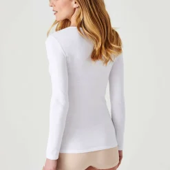 T-shirt manches longues blanc en coton pour femme