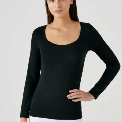 T-shirt manches longues en coton noir pour femme
