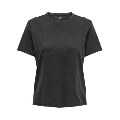 T-shirt regular fit col rond manches courtes noir en coton bio Sue
