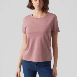 T-shirt Regular Fit Col rond Manches courtes Longueur regular rose en coton Adele