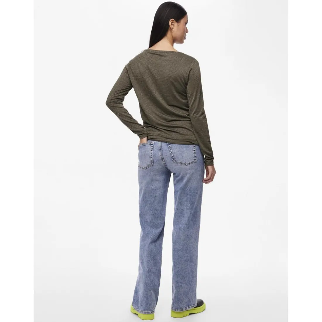 T-shirt regular fit manches longues vert en viscose