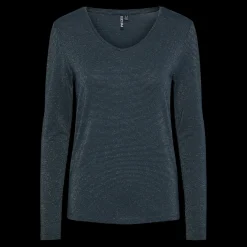 T-shirt regular fit manches longues bleu en viscose