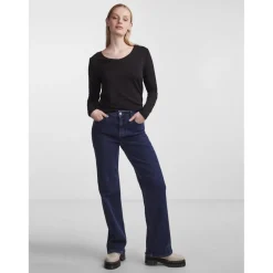 T-shirt regular fit manches longues noir en viscose