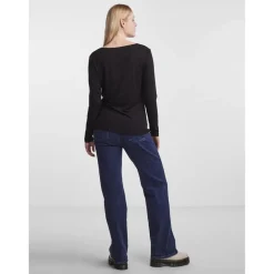 T-shirt regular fit manches longues noir en viscose