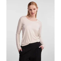 T-shirt regular fit manches longues blanc en viscose