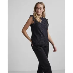 T-shirt regular fit sans manches noir en nylon