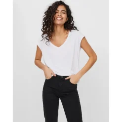 T-shirt Relaxed Fit Col en V Manches courtes Longueur regular blanc