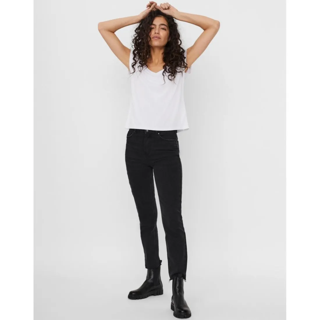 T-shirt Relaxed Fit Col en V Manches courtes Longueur regular blanc