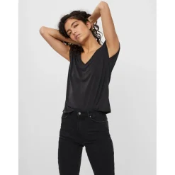 T-shirt Relaxed Fit Col en V Manches courtes Longueur regular noir