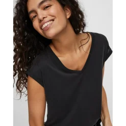 T-shirt Relaxed Fit Col en V Manches courtes Longueur regular noir