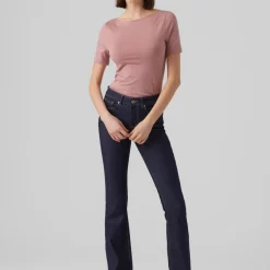 T-shirt Slim Fit Col bateau Manches courtes Longueur regular rose en coton modal